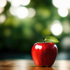 Red apple on green background