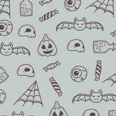Hand drawn seamless pattern of halloween doodle element illustration