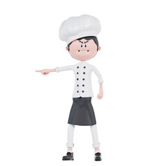 3d cartoon chef angry pose while pointing