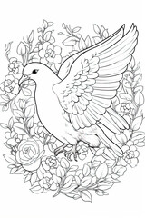 Fototapeta na wymiar coloring page with mandala ornaments of a dove or pigeon in a line art hand drawn style