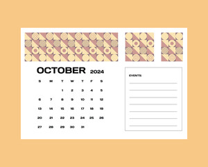 October monthly calendar 2024 template design