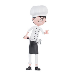 3d cartoon chef angry pose and standing