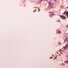 Banner with flowers on a light pink background with space to write 