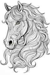 Obraz premium coloring page with mandala ornaments of a horse head in a line art hand drawn style