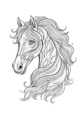 Obraz na płótnie Canvas coloring page with mandala ornaments of a horse head in a line art hand drawn style