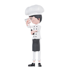 3d cartoon chef holding a spatula with thingking