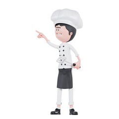 3d cartoon chef pointing to up right