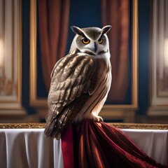 A sophisticated owl in an opera gown, singing arias on a grand stage3 - obrazy, fototapety, plakaty