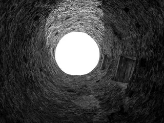 Stone well hole isolated over transparent background png illustration, old construction from inside, brick well walls, fall down in the well concept - obrazy, fototapety, plakaty