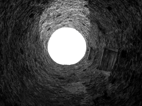 Stone well hole isolated over transparent background png illustration, old construction from inside, brick well walls, fall down in the well concept