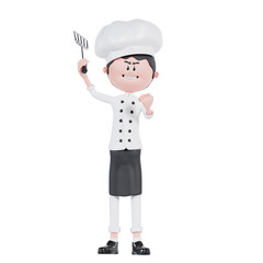 3d cartoon chef standing and holding spatula