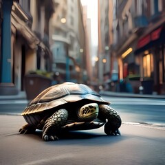 A turtle in a superhero costume, defending the city with superpowers3 - obrazy, fototapety, plakaty