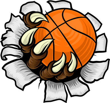 A basketball claw sports illustration of an eagle or animal monster hand holding ball