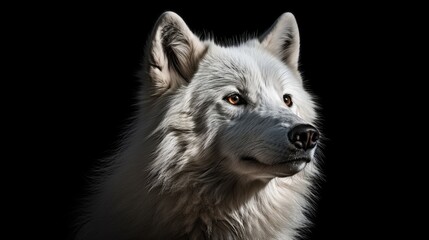Arctic wolf portrait isolated on black background