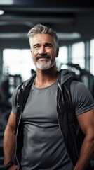 Exercise and Fitness - Older Man Working Out At Gym. Fictional characters created by Generated AI.