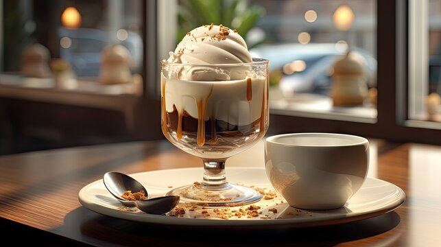 Premium Photo  Affogato coffee with ice cream on a cup