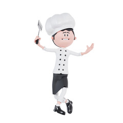 3d cartoon chef is dancing