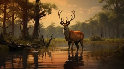 Poster Im Rahmen Barasingha a type of deer in its natural environment © vxnaghiyev