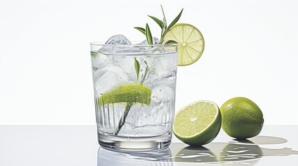 Cold gin and tonic in a glass on a white surface