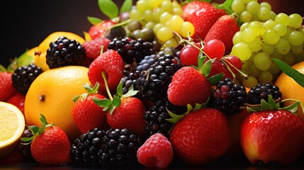 Colorful background with varying fresh fruits embodying natural nutrition and vitamin rich concept