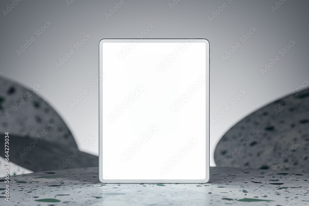 Aufkleber Empty white tablet on abstract background with mock up place for your product advertisement. Presentation concept. 3D Rendering.
