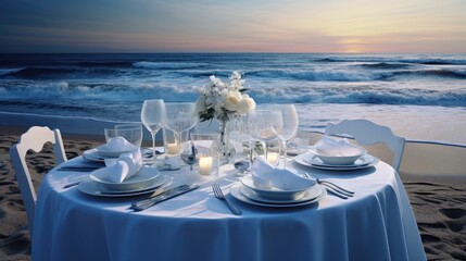 Beach event or wedding reception table setup