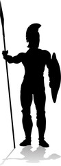 A Spartan or Trojan ancient Greek hoplite warrior silhouette. Could also be a Roman gladiator.