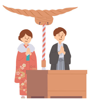 recommend clip art: 着物でお参りをする人物のイラスト