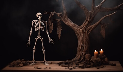 skeleton in the woods