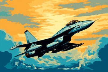 Obraz premium Jet fighter flying above the clouds