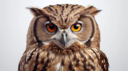 Gordijnen AI generates photo of brown owl in studio on white background © vxnaghiyev