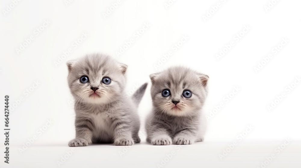 Poster adorable scottish fold cat with copy space on a white background