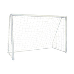 Watercolor drawing of football or soccer goal frame with net. Solid grey frame and mesh, scillfully painted isolated on white background. For wallpapers logo and banners - obrazy, fototapety, plakaty