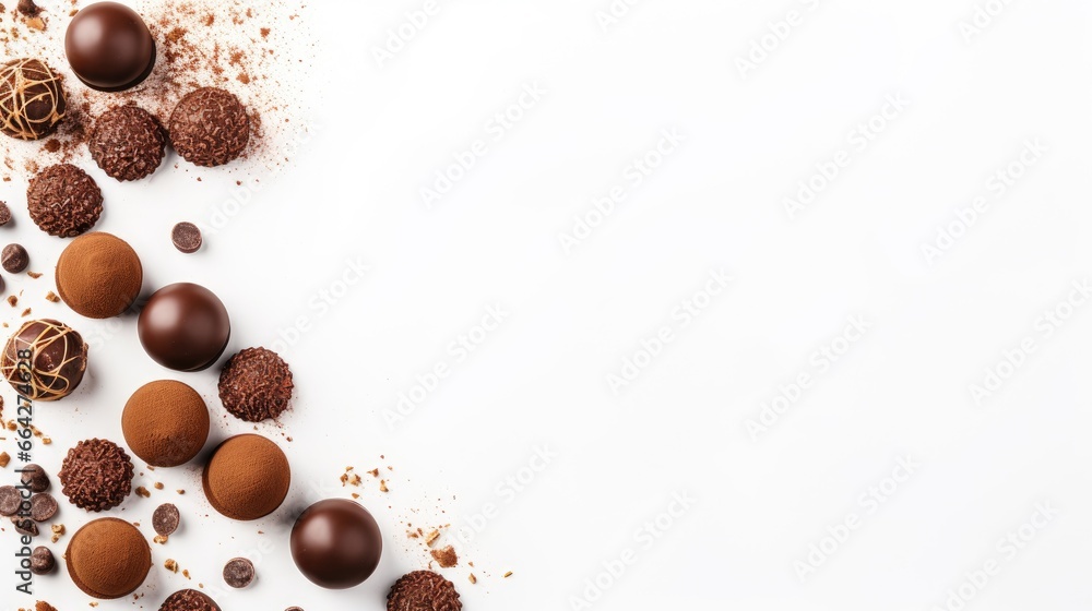 Leinwandbilder chocolate truffles and pralines arranged on light background top view space for text
