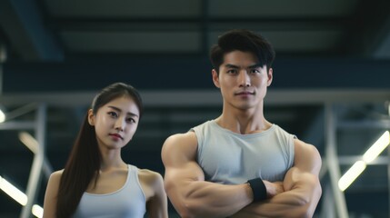 Fototapeta na wymiar Fitness Models Show Off Their Muscles. Fictional characters created by Generated AI.