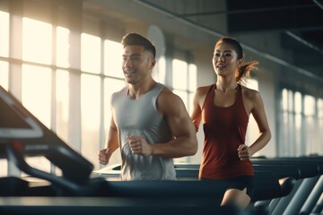 Man and woman working out at the gym. Fictional characters created by Generated AI.