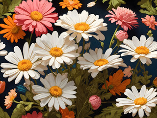 An art of blooming daisy flowers