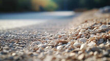 Close up of gravel pile on a construction site for road building Background includes sand and selective focus - obrazy, fototapety, plakaty
