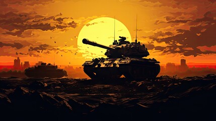 Battlefield featuring tank silhouette