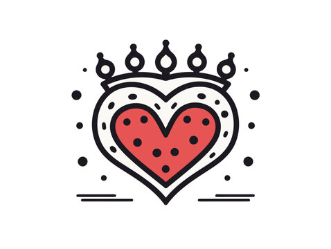 Doodle Crowned heart, cartoon sticker, sketch, vector, Illustration, minimalistic