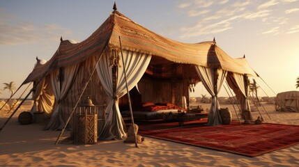 Arabian traditional tent showcasing Arab heritage found in Saudi Arabia Desert - obrazy, fototapety, plakaty