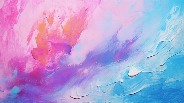 Abstract color painting with acrylic and oil smear techniques on a textured canvas background using a gel printing plate and monotype blot method for creating unique stains