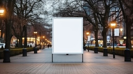 Blank sandwich board mockup displayed outdoors near a roundabout Mobile easel board with space for text