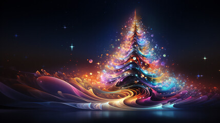 Christmas Tree Abstract fantasy festive style background in 3d illustration. Ai generative.