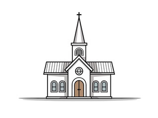 Doodle Church building, cartoon sticker, sketch, vector, Illustration, minimalistic