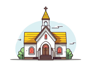 Doodle Church building, cartoon sticker, sketch, vector, Illustration, minimalistic