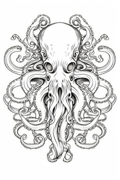 coloring page with mandala ornaments of a squid or octopus in a line art hand drawn style