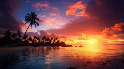 Fototapeta na wymiar Breathtaking tropical beach with palm trees serene seascape and sky