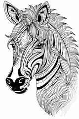 Fototapeta na wymiar coloring page with mandala ornaments of a zebra head in a line art hand drawn style
