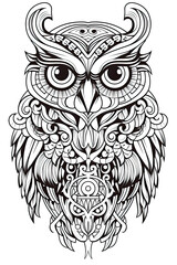 Fototapeta premium coloring page with mandala ornaments of an owl in a line art hand drawn style for kids